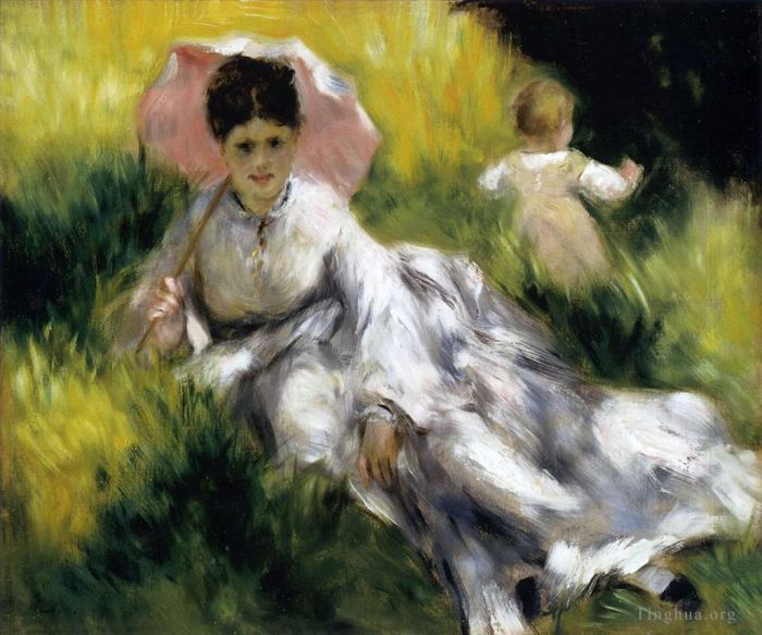 Pierre-Auguste Renoir Oil Painting - Woman with a parasol