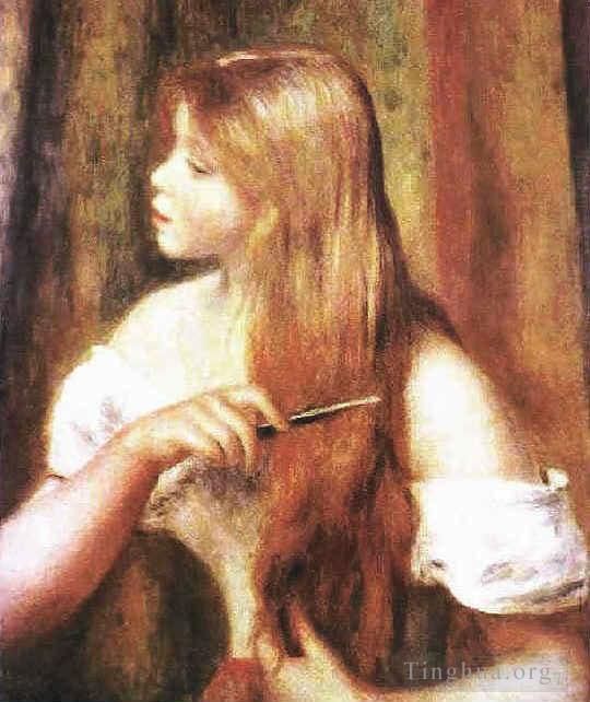 Pierre-Auguste Renoir Oil Painting - Young girl combing her hair