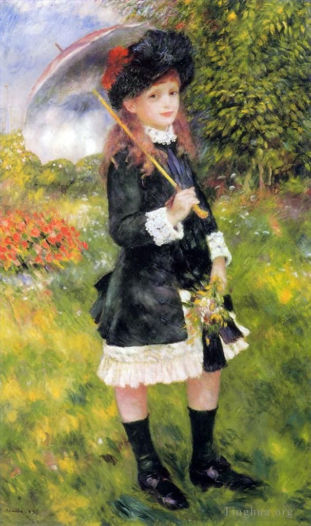 Pierre-Auguste Renoir Oil Painting - Young girl with a parasol