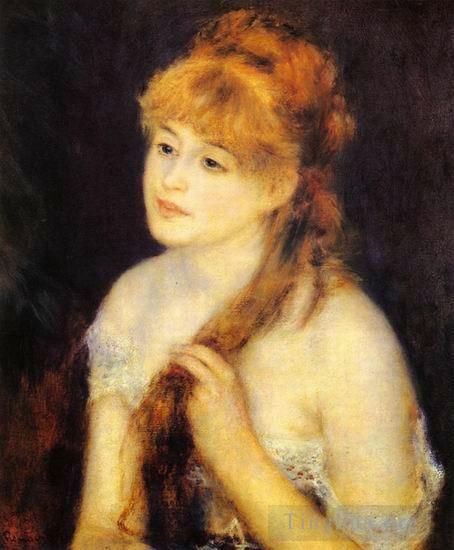Pierre-Auguste Renoir Oil Painting - Young woman braiding her hair