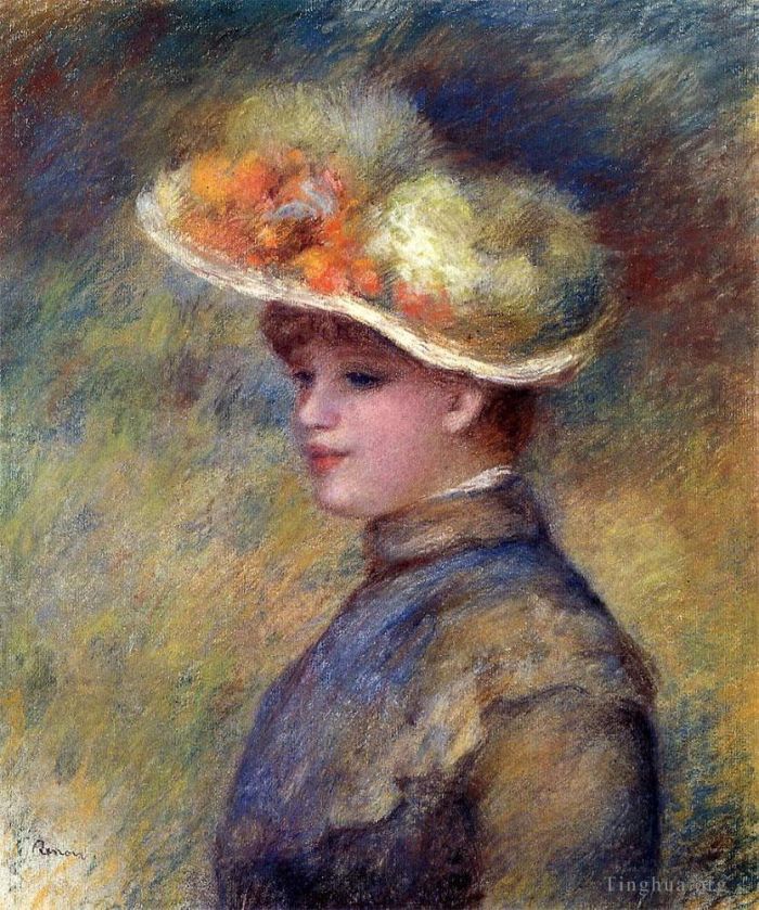 Pierre-Auguste Renoir Oil Painting - Young woman wearing a hat