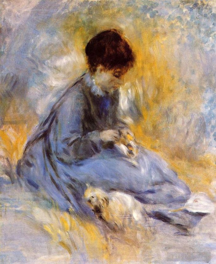 Pierre-Auguste Renoir Oil Painting - Young woman with a dog