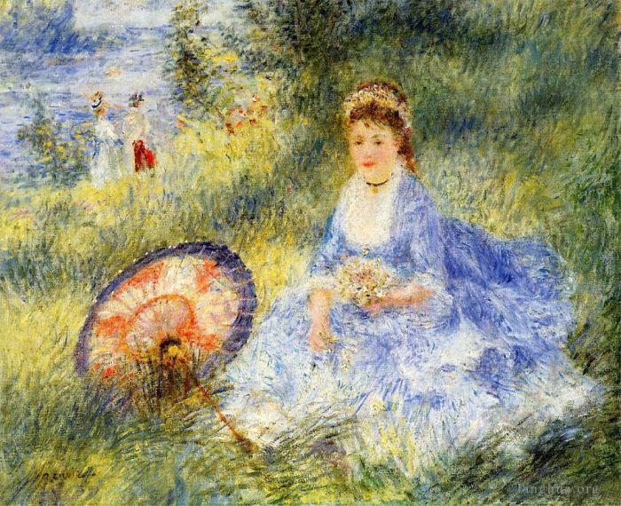 Pierre-Auguste Renoir Oil Painting - Young woman with a japanese umbrella