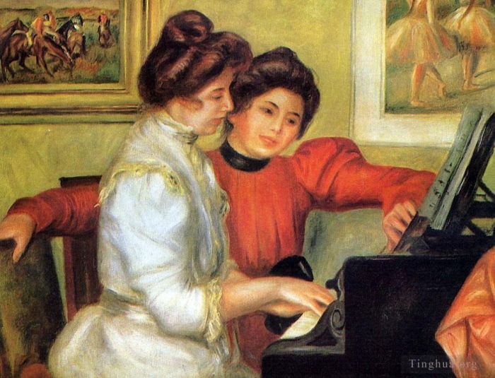 Pierre-Auguste Renoir Oil Painting - Yvonne and christine lerolle playing the piano