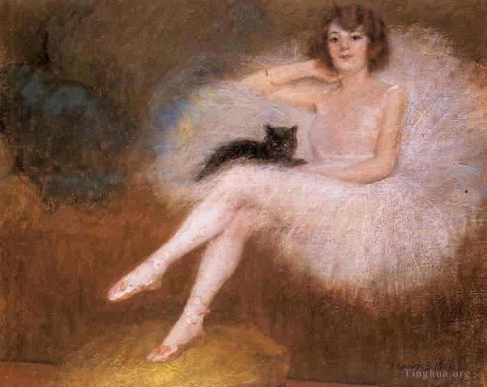 Pierre Carrier-Belleuse Oil Painting - Ballerina With A Black Cat ballet dancer