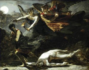 Antique Oil Painting - Justice and Divine Vengeance Pursuing Crime study