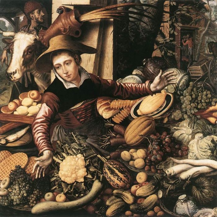 Pieter Aertsen Oil Painting - Market Woman With Vegetable Stall