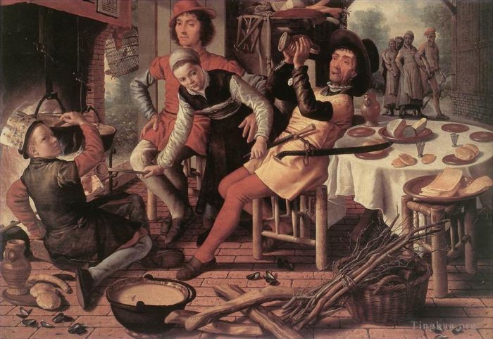 Pieter Aertsen Oil Painting - Peasants By The Hearth