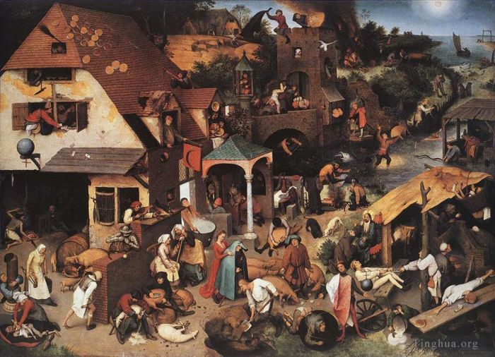 Pieter Brueghel the Elder Oil Painting - Netherlandish Proverbs