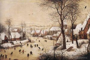 Artist Pieter Brueghel the Elder's Work - Winter Landscape With Skaters And Bird Trap