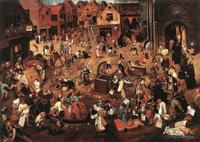 Pieter Bruegel the Younger Oil Painting - Battle Of Carnival And Lent