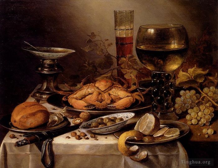 Pieter Claesz Oil Painting - Banquet Still Life With A Crab On A Silver Platter