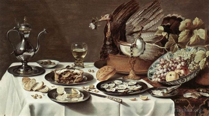 Pieter Claesz Oil Painting - Still life with Turkey Pie