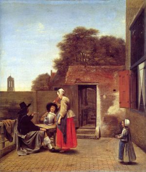 Antique Oil Painting - A Dutch Courtyard