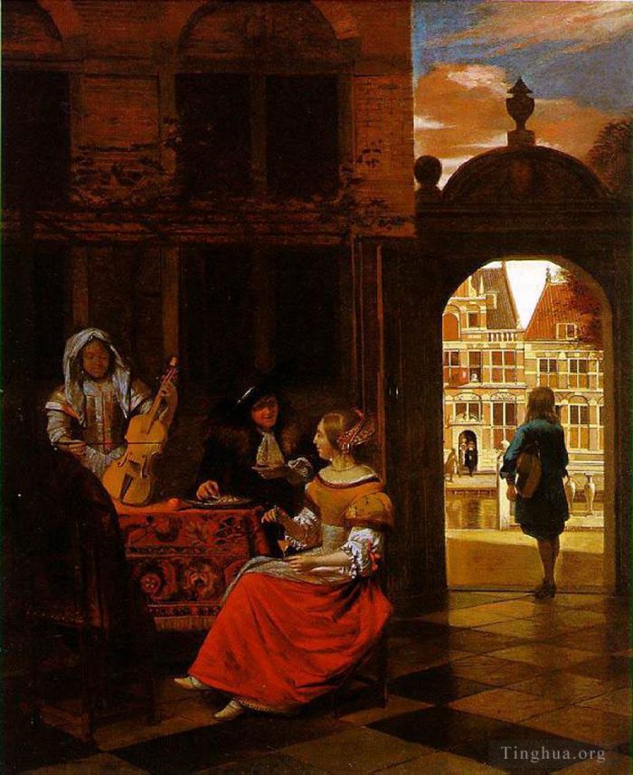 Pieter de Hooch Oil Painting - Musical Party in a Courtyard
