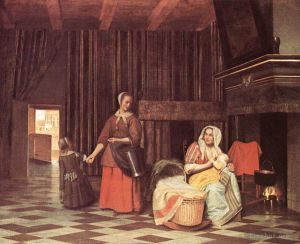 Artist Pieter de Hooch's Work - Suckling Mother and Maid