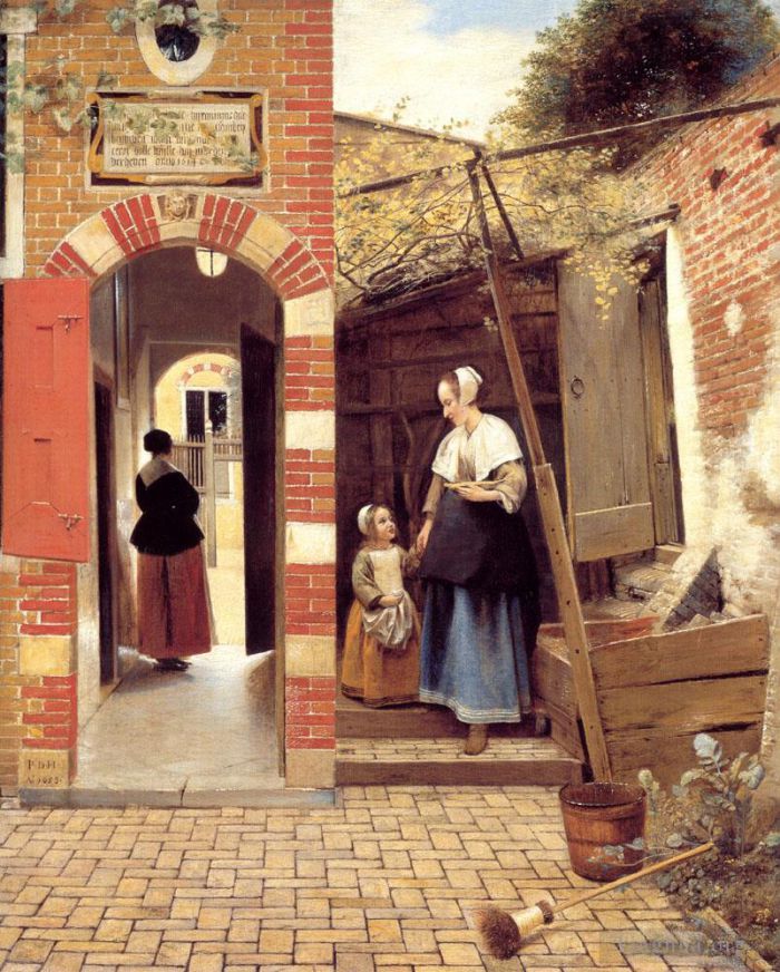 Pieter de Hooch Oil Painting - The Courtyard of a House in Delft