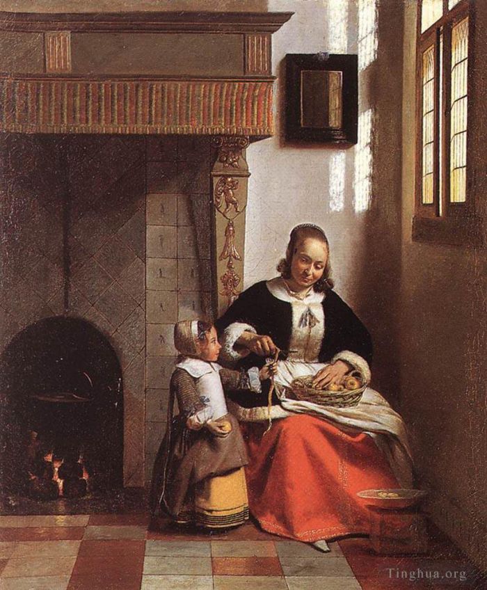 Pieter de Hooch Oil Painting - Woman Peeling Apples