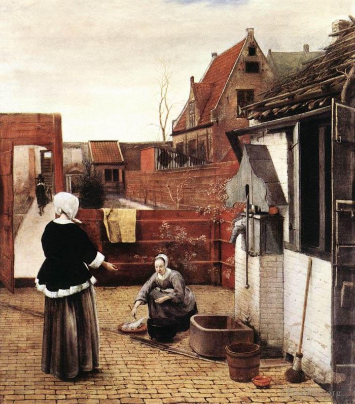 Pieter de Hooch Oil Painting - A Woman and her Maid in a Courtyard