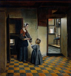 Artist Pieter de Hooch's Work - Woman with a Child in a Pantry