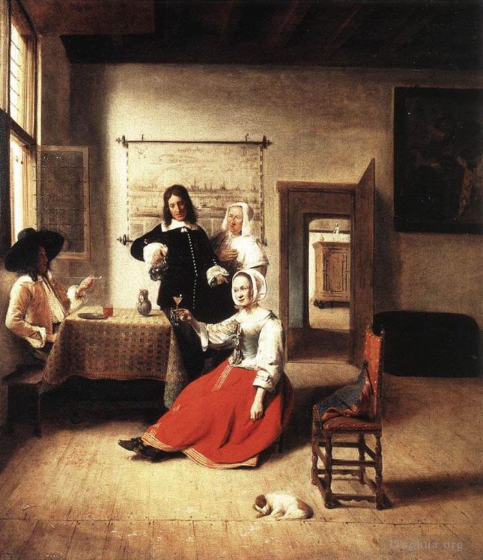 Pieter de Hooch Oil Painting - Young Woman Drinking
