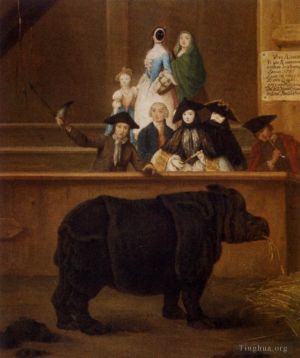 Antique Oil Painting - The Rhinoceros