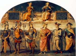 Artist Pietro Perugino's Work - Fortitude and Temperance with Six Antique Heroes 1497