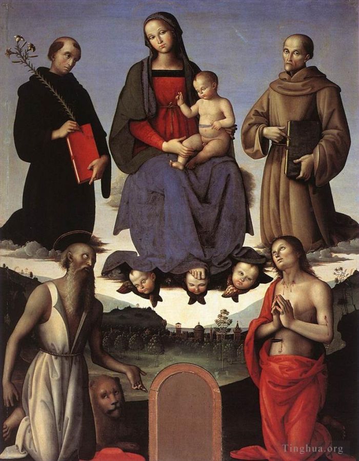 Pietro Perugino Oil Painting - Madonna and Child with Four Saints Tezi Altarpiece 1500