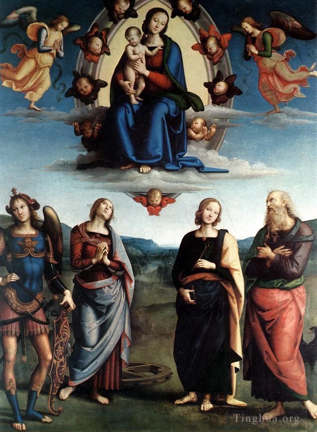 Pietro Perugino Oil Painting - Madonna in Glory with the Child and Saints