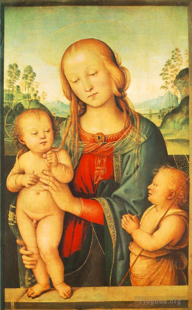 Pietro Perugino Oil Painting - Madonna with Child and Little St John 1505