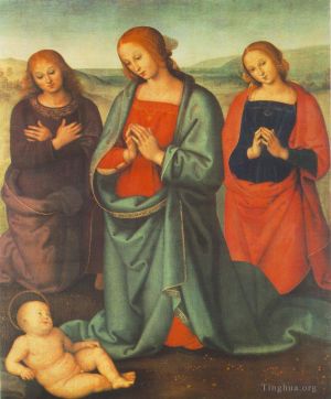 Artist Pietro Perugino's Work - Madonna with Saints Adoring the Child 1503
