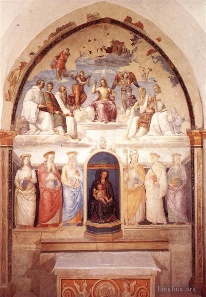 Pietro Perugino Various Paintings - Trinity and Six Saints 1521