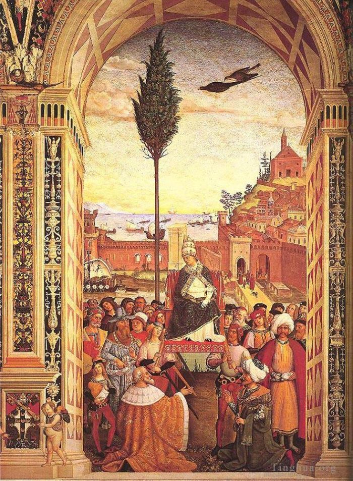Bernardino di Betto Various Paintings - Aeneas Piccolomini Arrives To Ancona