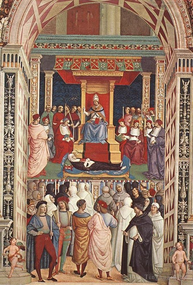 Bernardino di Betto Various Paintings - Pope Aeneas Piccolomini Canonizes Catherine Of Siena