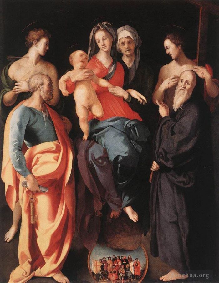 Jacopo da Pontormo Oil Painting - Madonna And Child With St Anne And Other saints