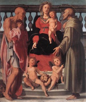 Antique Oil Painting - Madonna And Child With Two Saints