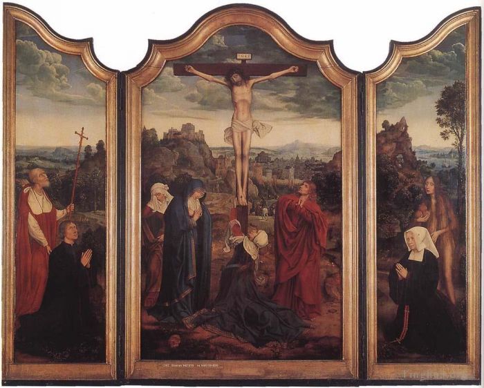 Quentin Matsys Oil Painting - Christ on the Cross with Donors