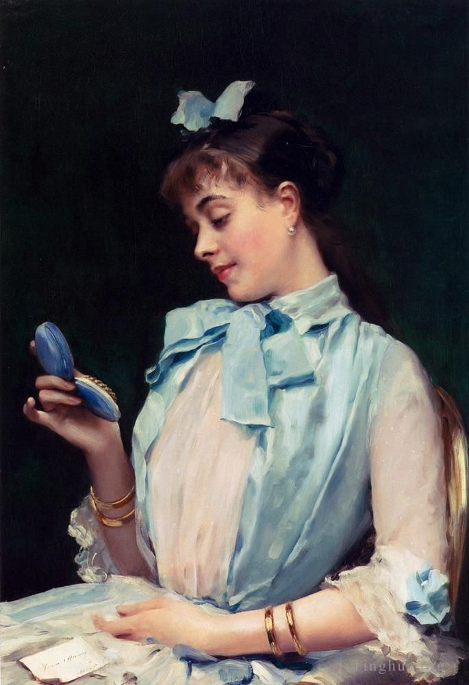 Raimundo de Madrazo y Garreta Oil Painting - Y Garretta Raimundo De Portrait Of Aline Mason In Blue