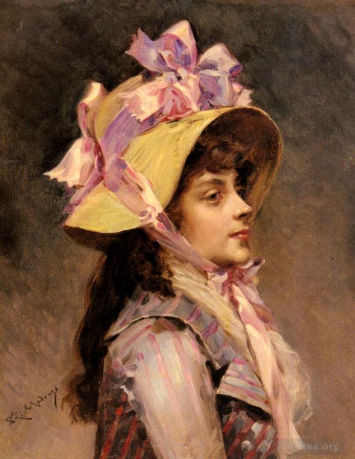 Raimundo de Madrazo y Garreta Oil Painting - Portrait Of A Lady In Pink Ribbons