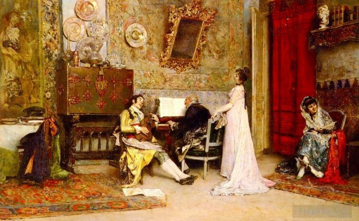Raimundo de Madrazo y Garreta Oil Painting - Y The Music Lesson