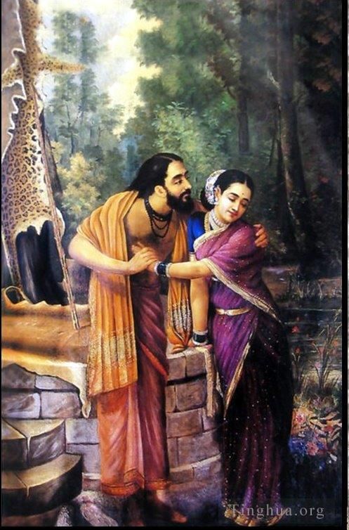 Raja Ravi Varma Oil Painting - Arjuna and Subhadra
