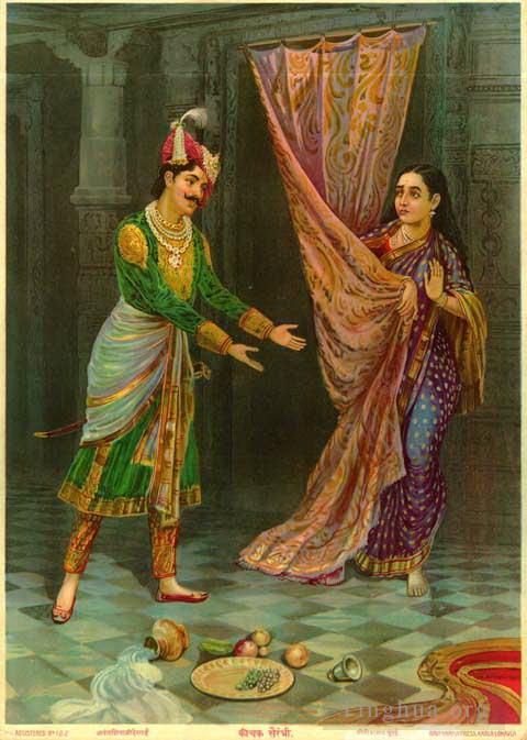 Raja Ravi Varma Oil Painting - KEECHAK SAIRANDRI