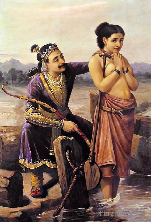 Raja Ravi Varma Oil Painting - Shantanu and Satyavati