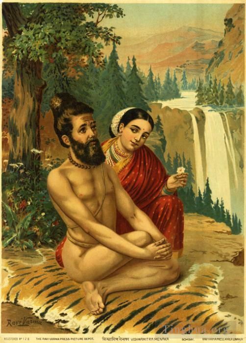 Raja Ravi Varma Oil Painting - VISHWAMITRA MENAKA