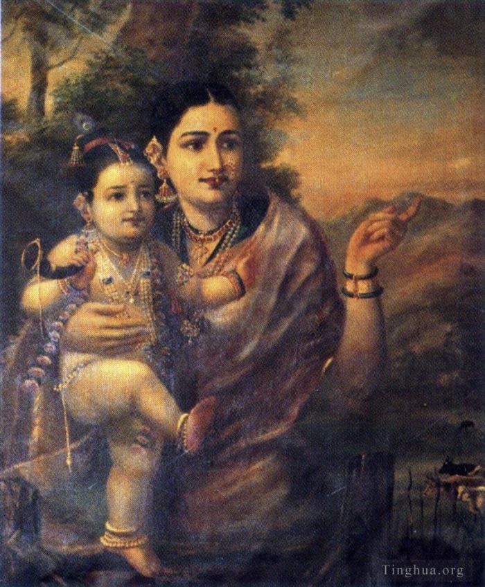 Raja Ravi Varma Oil Painting - Yasoda with Krishna