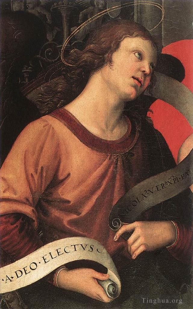 Raphael Oil Painting - Angel fragment of the Baronci Altarpiece
