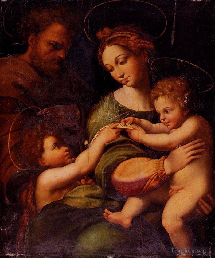 Raphael Oil Painting - Holy Famliy With Saint John The baptist