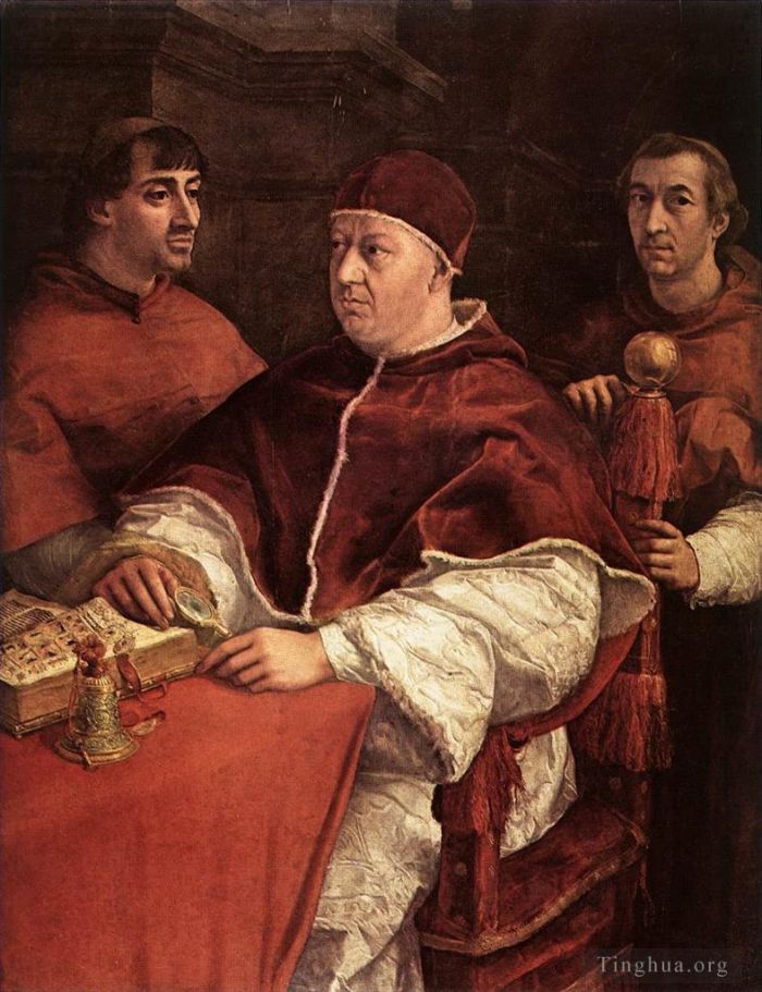 Raphael Oil Painting - Pope Leo X with Cardinals Giulio deMedici and Luigi deRossi master Raphael