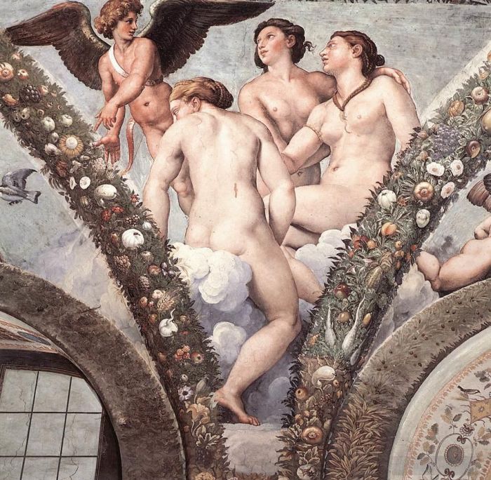 Raphael Various Paintings - Cupid and the Three Graces