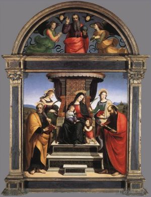 Artist Raphael's Work - Madonna and Child Enthroned with Saints 1504